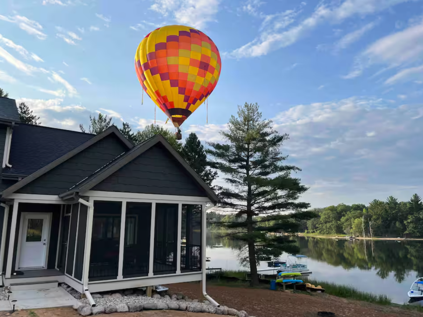 Lake house with boat launch