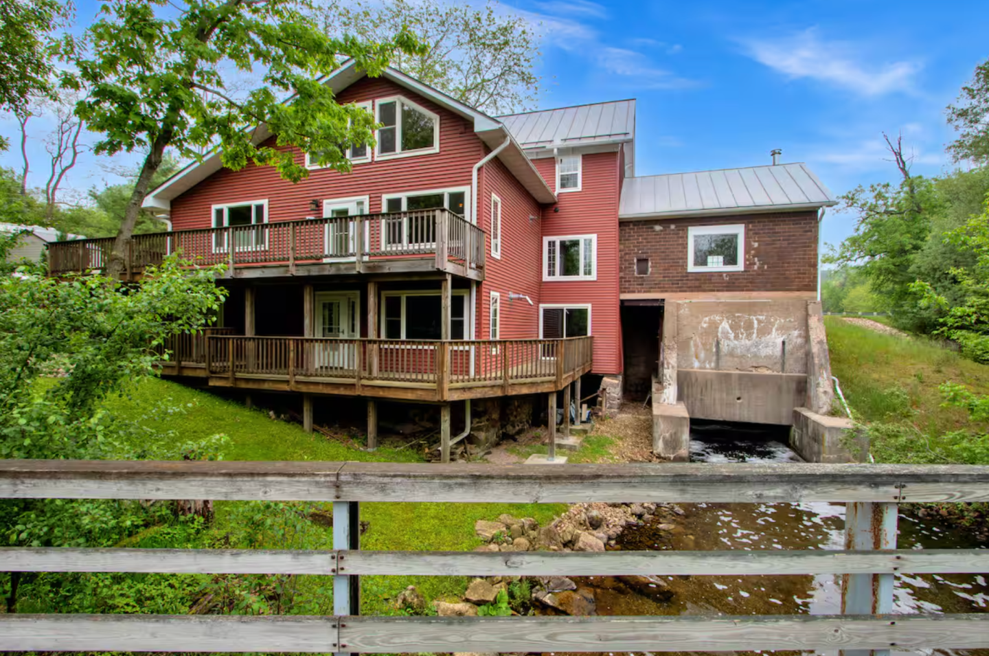 Red old mill house with private stream/river